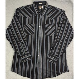 Ely Cattleman Mens 2XLT Black Striped‎ Long Sleeve Pearl Snap Western Shirt